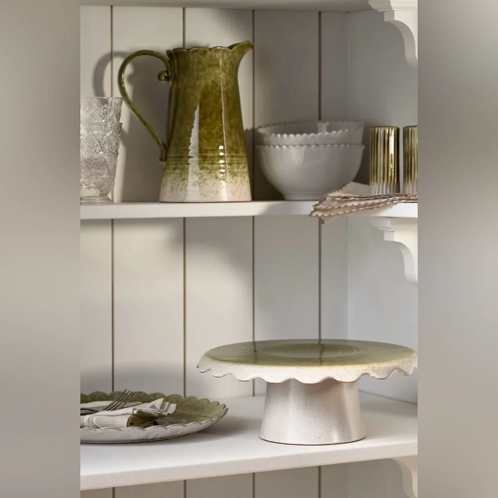 Anthropologie Ruffle Reactive Glaze Stoneware Pitcher